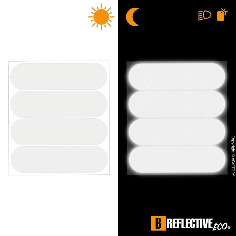  [AUSTRALIA] - B REFLECTIVE. (6 Pack) 4 retro reflective stickers kit. Night high visibility safety. Adhesive for motorcycle Helmet/Scooter/Bike/Stroller/Buggy/Toys. 8.50 x 2.30 cm. white 6