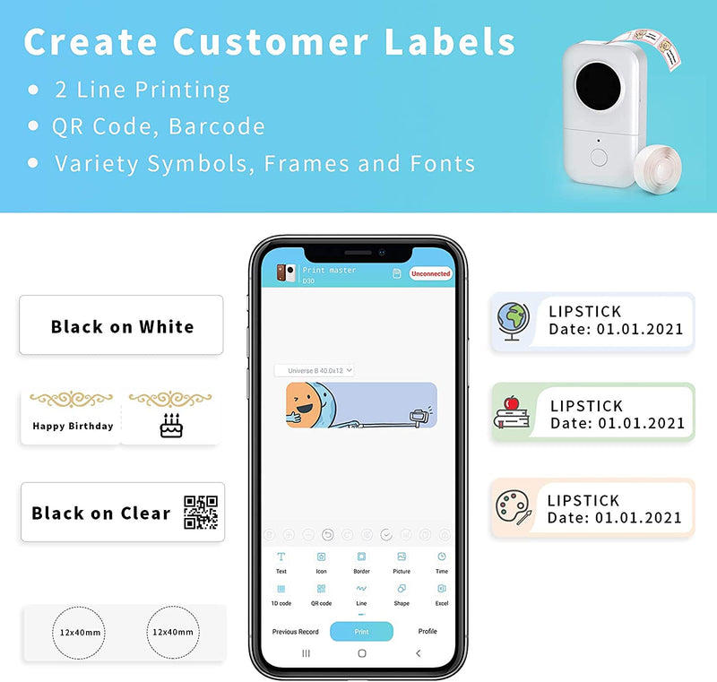  [AUSTRALIA] - D30 Mini Label Printer - Phomemo Thermal Smart Label Maker Machine Bluetooth Mobile Pocket Handy Labeling Printer, Compatible with iOS & Android, Ideal for Home, Office Organization Blue