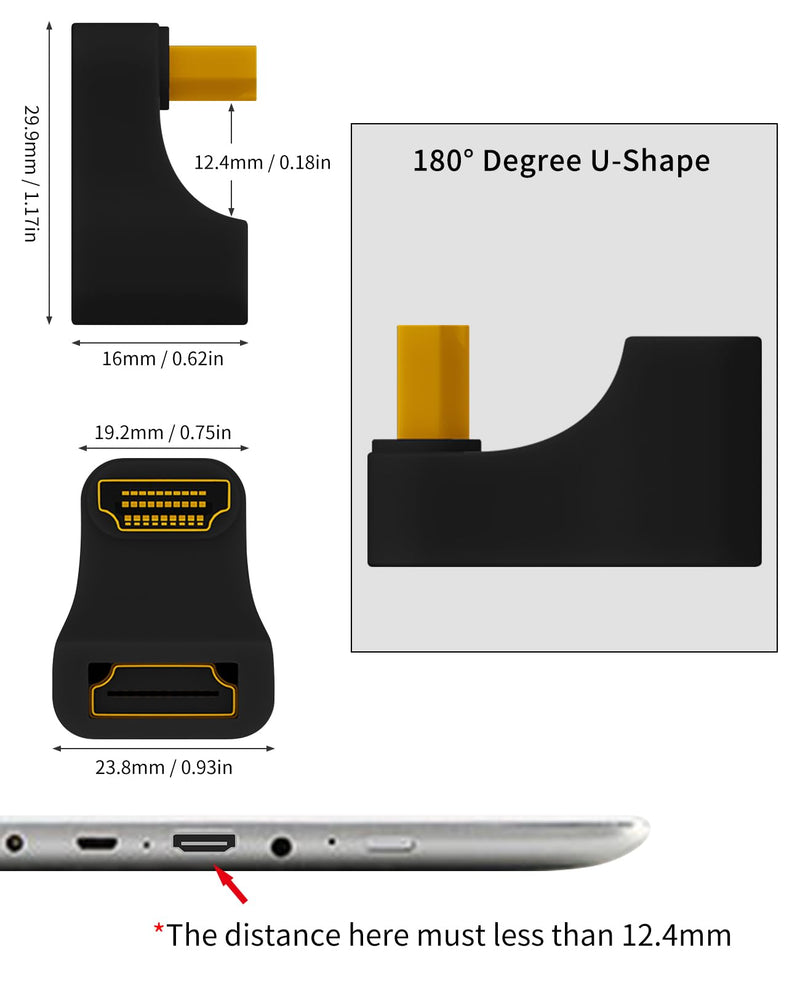  [AUSTRALIA] - Poyiccot 8K U Shaped HDMI Adapter, 180 Degree HDMI Adapter, Up Angle HDMI 2.1 Extender Adapter 48Gbps HDMI Male to Female Extension Adapter with LED Indicator for HDTV, PS5, Laptop, 2pack