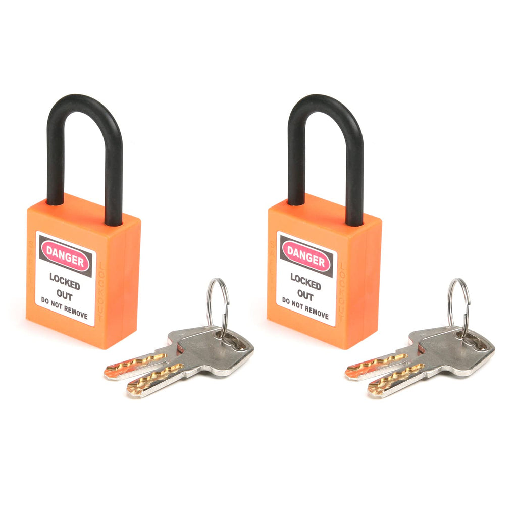  [AUSTRALIA] - MroMax Lockout Tagout Lock, Safety Padlock Keyed Differently,Loto Security Padlock Nylon Shackle Orange Padlock for Lock Out Tag Out 2Pcs