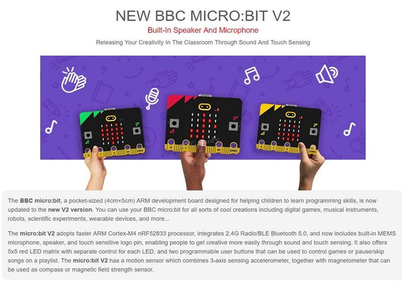  [AUSTRALIA] - Micro:bit V2 Go Kit Pocket-Sized BBC Built-in Speaker and Microphone Upgraded Processor ARM Cortex-M4 2.4G Radio/BLE Bluetooth 5.0 Touch Sensitive Logo @XYGStudy Micro:bit V2 Go Kit