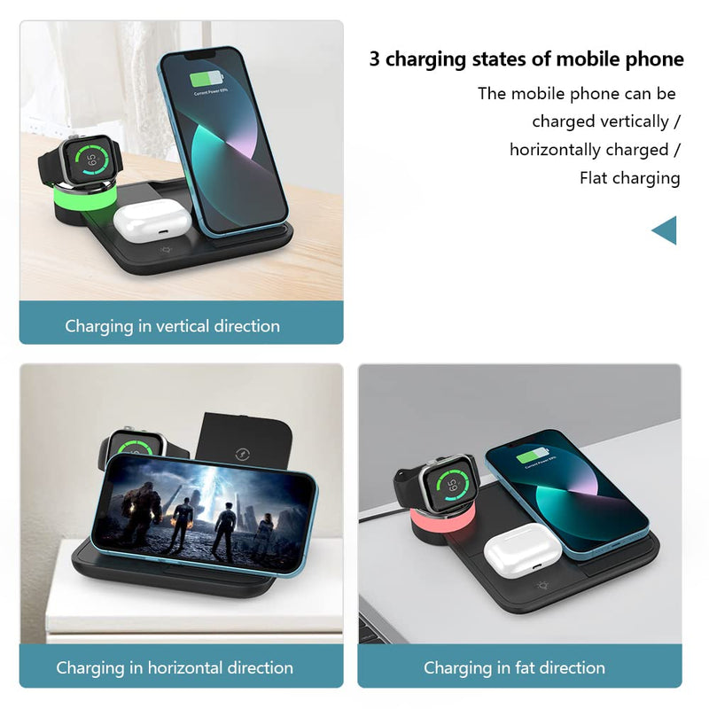  [AUSTRALIA] - Wireless Charger,Almsbo 4 in 1 Wireless Charger Station,Wireless Charging Compatible with iPhone14/13/12/11/ Pro/SE/Max/X/XS Max/8 Apple Watch Charger7 6 SE 5 4 3 2 1 Airpods Pro 3 2 1 Black