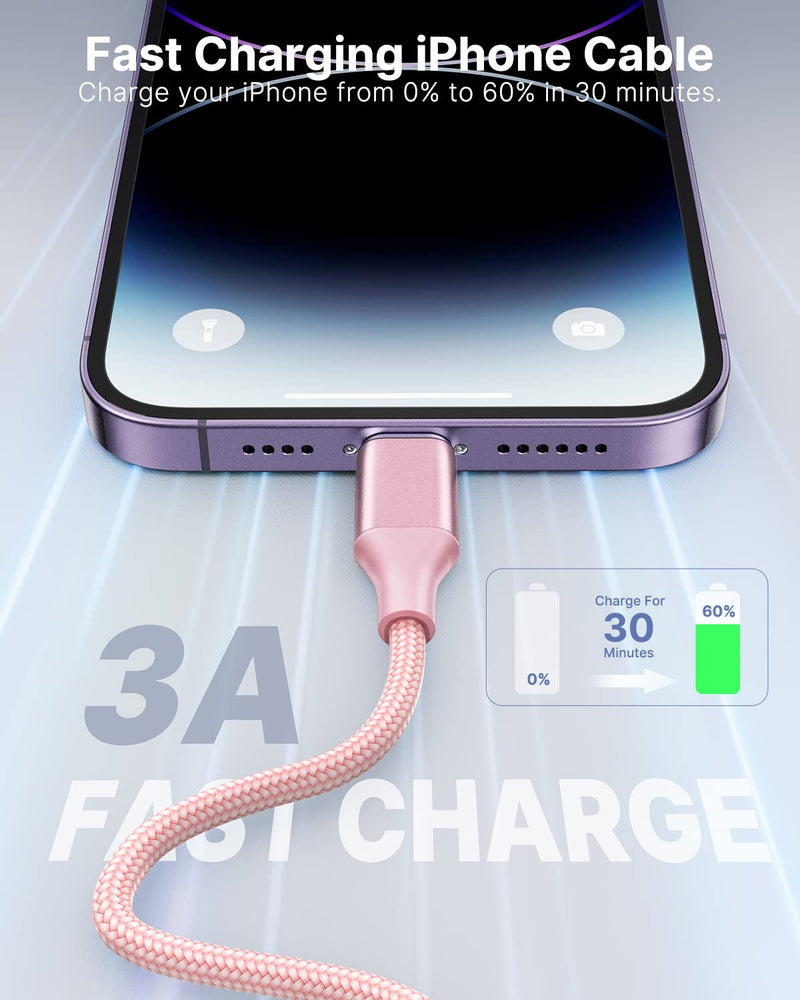  [AUSTRALIA] - Short iPhone Charger（2pack 1Ft） Apple Mfi Certified Lightning Cable Fast Charging Nylon Braided Phone USB Charger Cord for iPhone 12Pro Max/12/11 /Xr/X/MaX10/8 Plus/7/6/6s/5c/SE/iPad Air Mini Pink
