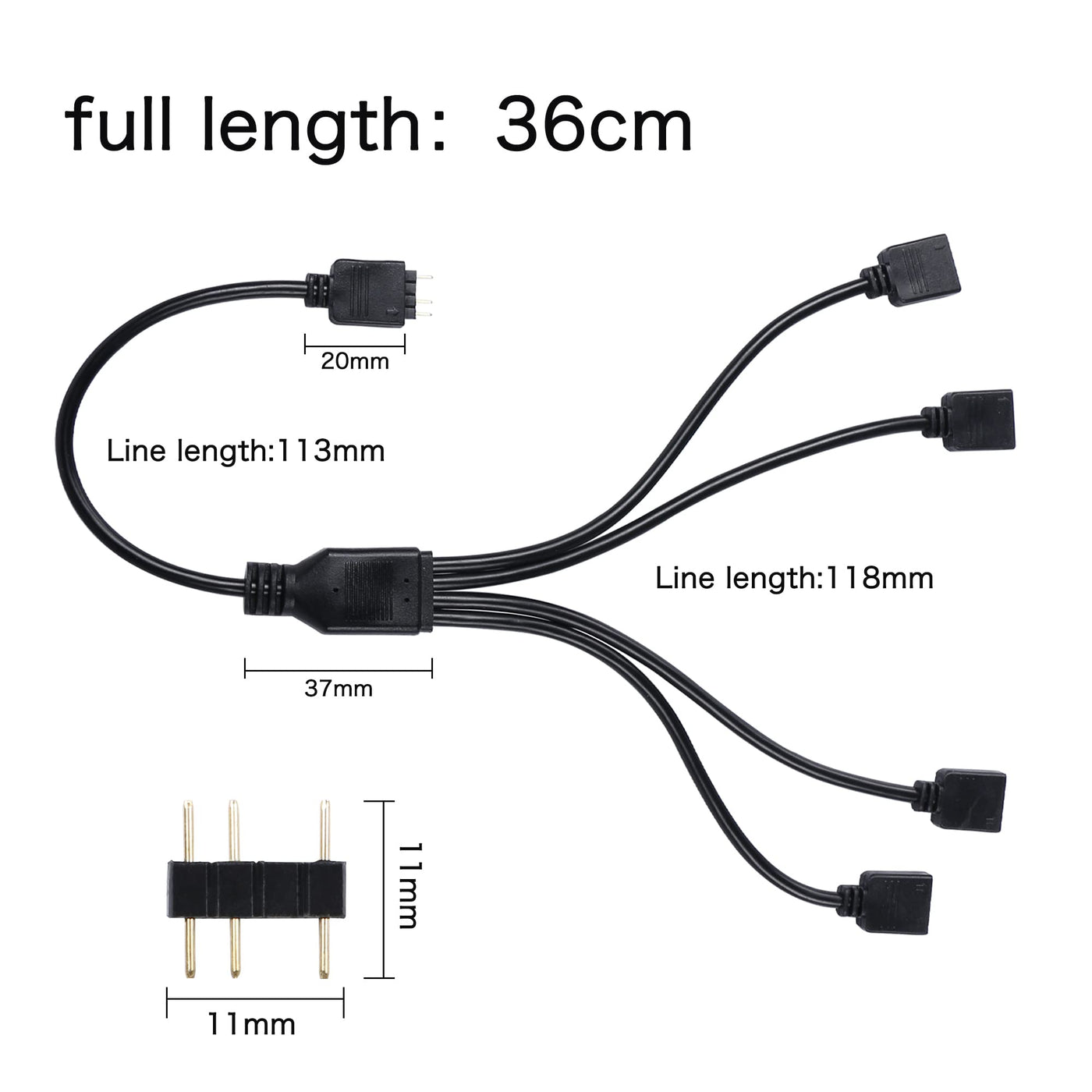 Yacsejao Argb Splitter Cable 5v 3pin Addressable Rgb 1 To 4 Splitter Cable With Male Pins For 