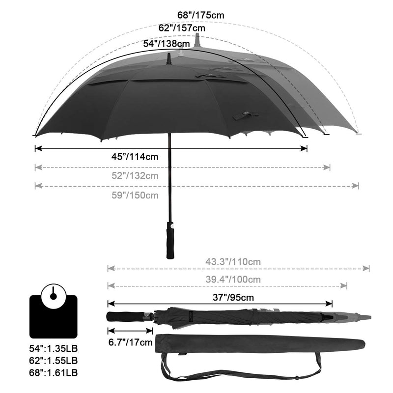 G4Free 54/62/68 Inch Automatic Open Golf Umbrella Extra Large Oversize Double Canopy Vented Windproof Waterproof Stick Umbrellas Black 54 inch - LeoForward Australia