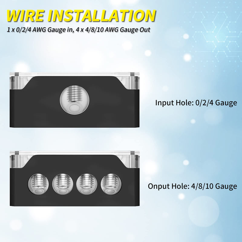  [AUSTRALIA] - oinfworld 4 Way Power Distribution Block Car Audio 0/2/4 Gauge Input 4/8/10 Gauge Output Amp Ground Distribution Block Splitter - 2pcs 2 Pack