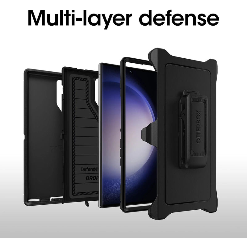  [AUSTRALIA] - OtterBox Galaxy S23 Ultra (Only) - Defender Series Case - Black, Rugged & Durable - with Port Protection - Includes Holster Clip Kickstand - Microbial Defense Protection - Non-Retail Packaging