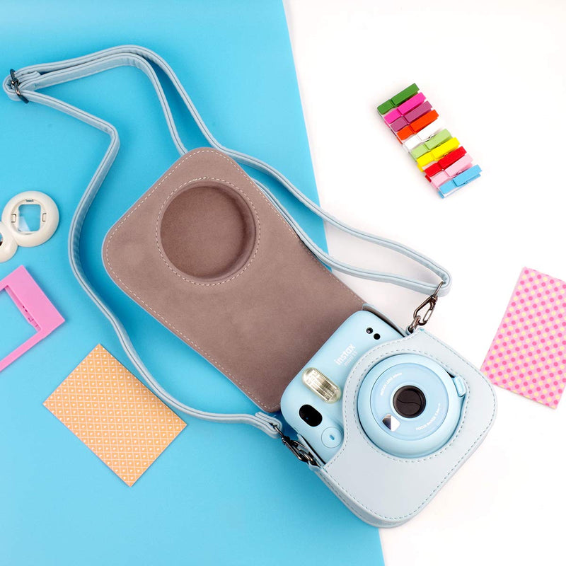  [AUSTRALIA] - Protective & Portable Case Compatible with Fujifilm Instax Mini 11 Instant Camera with Accessories Pocket and Adjustable Strap - Sky Blue