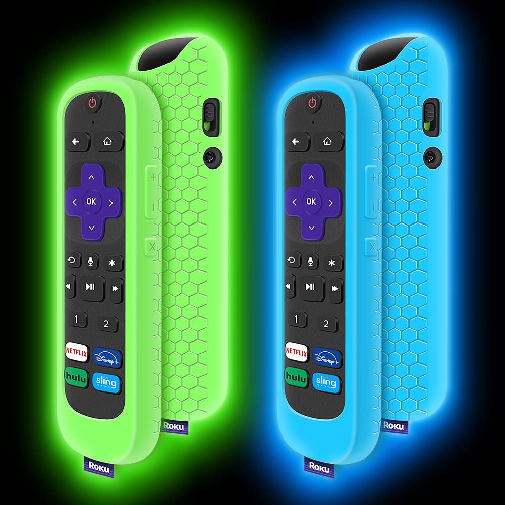  [AUSTRALIA] - 2 Pack Case for Roku Voice Remote Pro,Cover Roku Ultra 2020/2019/2018 Remote Control Silicone Protective Controller Back Sleeve Holder Universal Replacement Skin New Protector(Glow Blue,Glow Green)