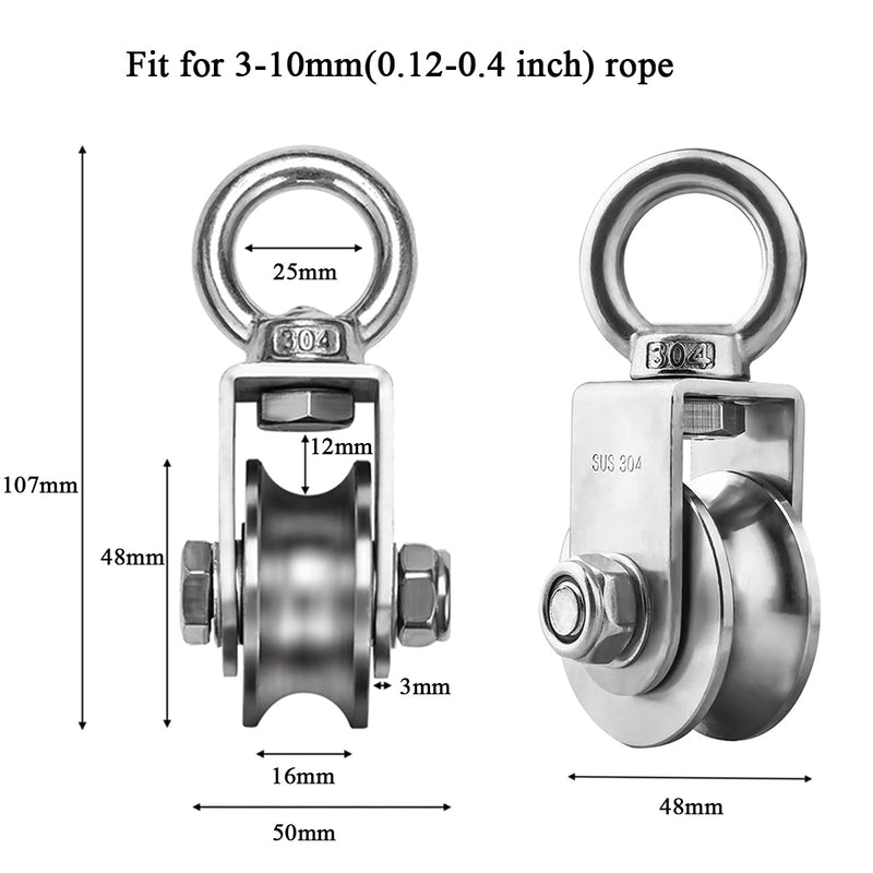  [AUSTRALIA] - Penkwiio Pulley Wheel Stainless Steel Duplex Bearing Super-Silent Detachable 360 Degree Rotation Pulley System Gym Loading 500KG 107mm