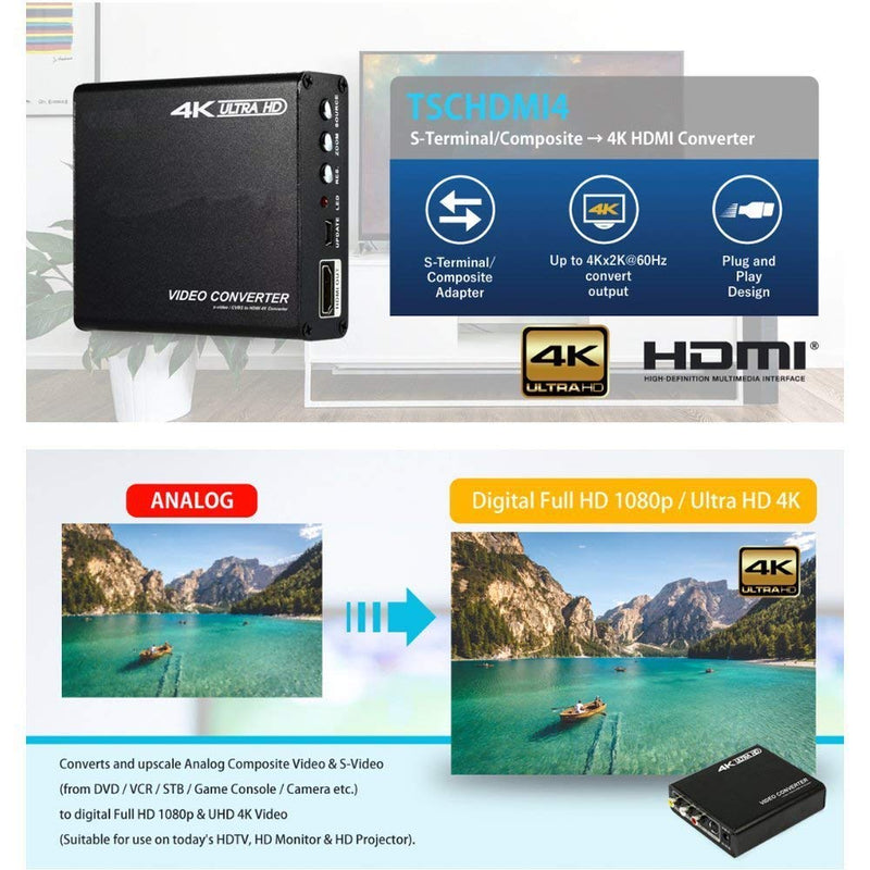  [AUSTRALIA] - UHD 4K Composite S-Video RCA AV to HDMI Converter Upscaler 1080P HDTV AV Adapter