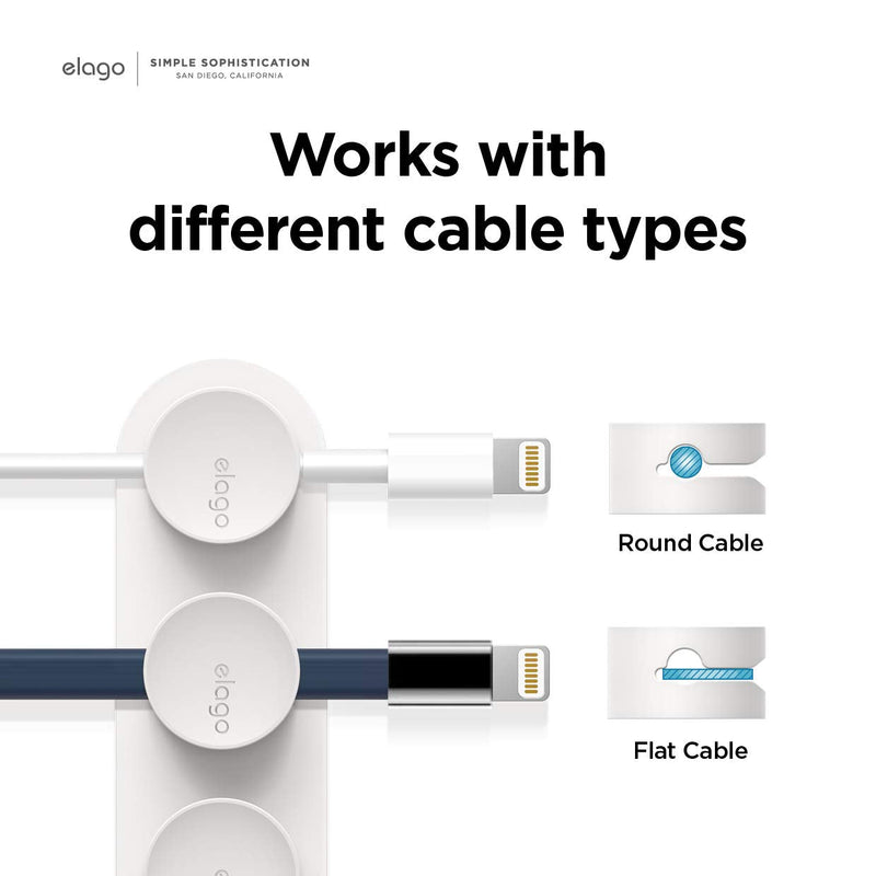  [AUSTRALIA] - elago Magnetic Cable Management Buttons, Magnetic Cable Holder, Organize 3 Cables, Powerful Magnets, Reusable Sticker Attaches to Surface, Desk Organization (White) White