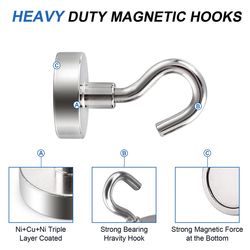 LOVIMAG Neodymium Strong Magnetic Hooks,22Lbs Rare Earth Magnets Heavy Duty with Hook for Refrigerator,Ceiling Magnets for Hanging,Cruise,Curtain and Kitchen etc- 45 Pack - LeoForward Australia