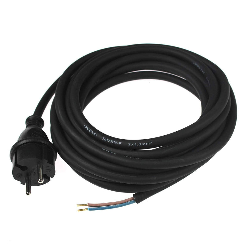  [AUSTRALIA] - as - Schwabe drill connection cable, 5 m rubber connection cable H05RN-F 2x1.0mm², contour plug with cable, adapter cable with wire end sleeves, 230V, 16A, IP44, black, 70530 Single