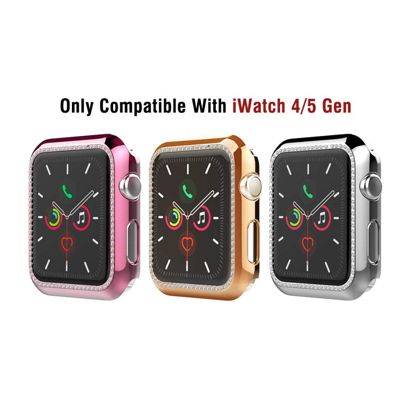 MoKo 2-Pack Protector Case Compatible with Watch 40mm Series 5/4, Bling Crystal Diamonds Plate iWatch Case Full Cover Bumper Protective Frame Cover Decoration Accessory - Rose Gold & Silver Rose Gold + Silver - LeoForward Australia