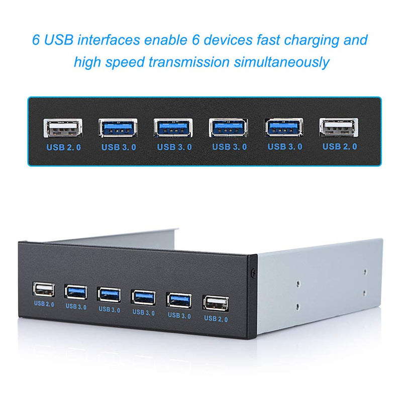  [AUSTRALIA] - ASHATA USB Front Panel,19 pin to 6 Interface (4 * USB3.0 + 2 * USB2.0) Metal Front Panel USB Hub,High Speed USB 3.0 Front Panel USB 3.0 Hub,Plug and Play