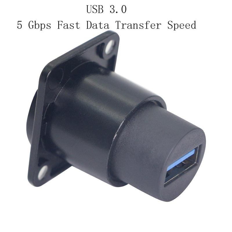  [AUSTRALIA] - QIANRENON USB 3.0 D Panel Mount Solderless Connector, USB 3.0 Female to Female Coupler Socket Panel Mount Pass Through Adapter Super Speed Up to 5Gbps Audio Video etc Equipment,Black