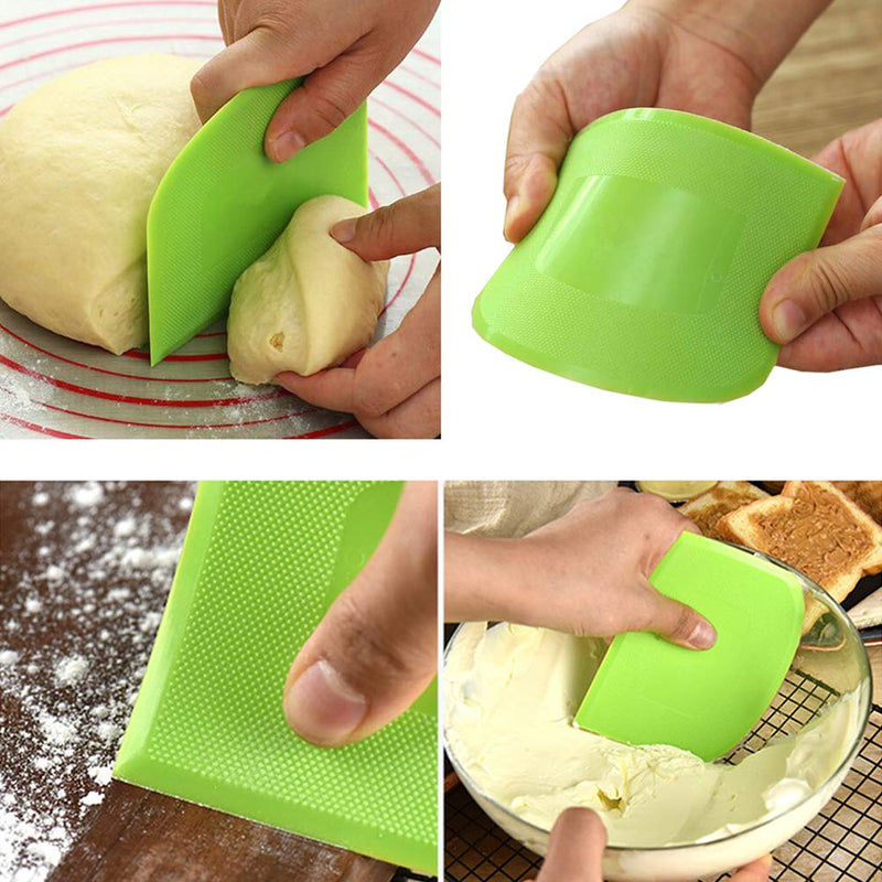  [AUSTRALIA] - lasenersm 2 Pieces Dough Scraper Bowl Scraper Food-safe Plastic Dough Cutter Flexible Plastic Scraper Bench Scraper Multipurpose Food Scrappers for Bread Dough Cake Fondant Icing, White, Green