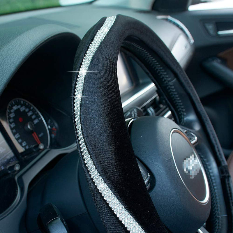  [AUSTRALIA] - ATMOMO Velvet Car Steering Wheel Cover Anti-Slip Steering Wheel Protector with Bling Crystal Diamond Strip Fit 15 Inch (White) White Diamond
