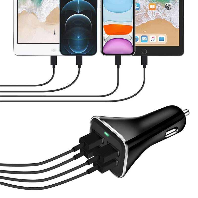  [AUSTRALIA] - USB Car Charger Adapter, QC 3.0 Fast car Charger, 4-Port Multi 9.6 Amp 48W Rapid Car Charger Compatible with iPhone 13/12/11 Pro Max, Samsung Galaxy S20 Ultra/Note20, LG, Pixel and More. 1black