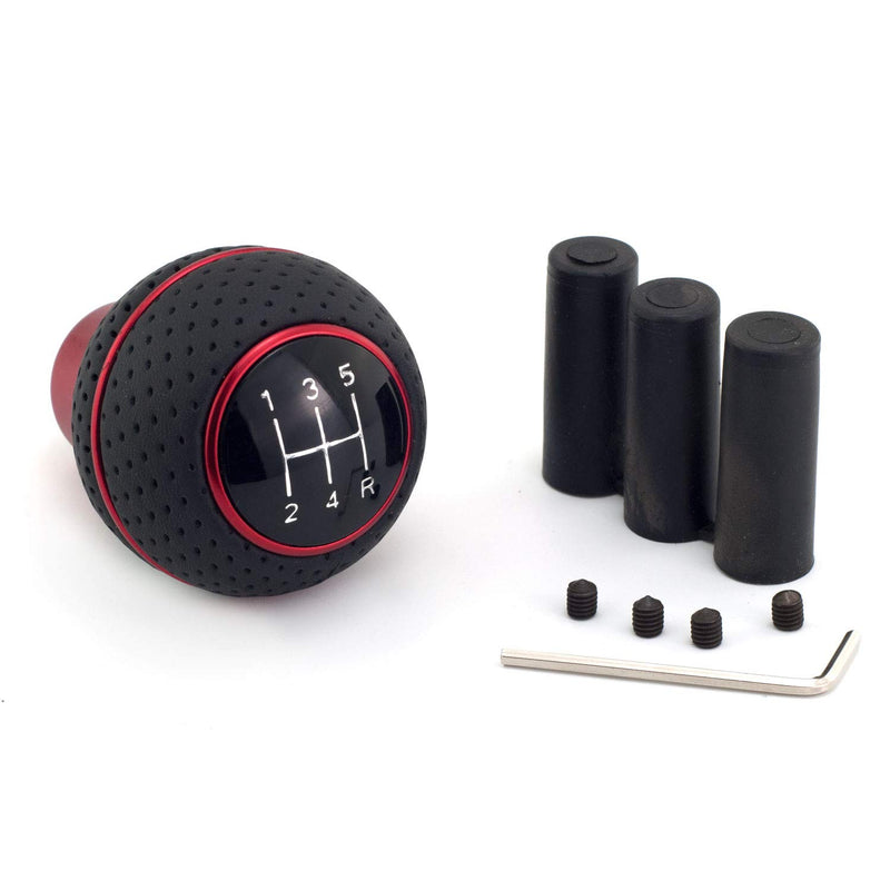  [AUSTRALIA] - Thruifo 5 Speed Gear Stick Shifter Head, Leather & Aluminum MT Car Shift Knob Fit Most Automatic Manual Vehicles, Red