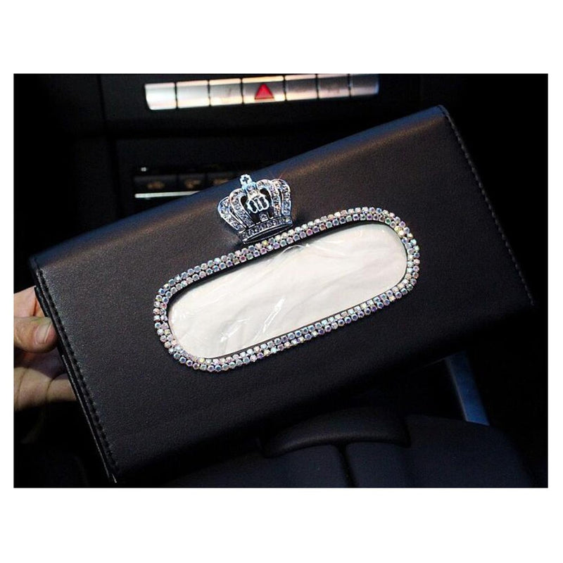  [AUSTRALIA] - LuckySHD Car Sun Visor Tissue Cover Holder with Crystal Crown - Black