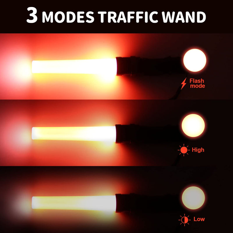  [AUSTRALIA] - 2 Pack 11 Inch Safety Traffic Control Wand LED Flashlight with Cones, Red LED Parking Wand with Wrist Strap and Side Clip for Traffic Directing, Using 3 AAA Batteries (Not Included)