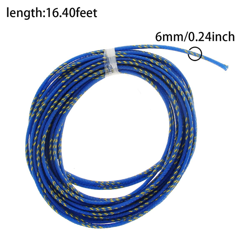  [AUSTRALIA] - Bettomshin 1Pcs Length 16.4Ft PET Braided Cable Sleeve, Width 6mm Expandable Braided Sleeve for Sleeving Protect Electric Wire Electric Cable Blue and Gold