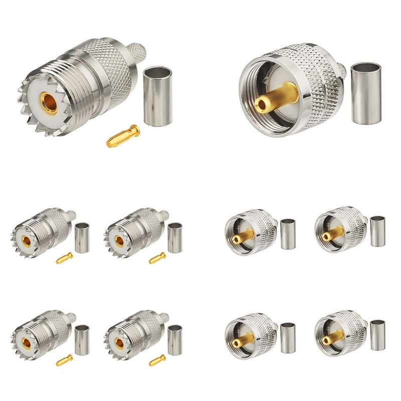  [AUSTRALIA] - wlaniot PL259 Crimp Connectors + SO239 Crimp Connectors Kit PL-259 SO-239 Solder Crimp Connectors Compatible with RG58 RG142 RG400 LMR-195 RG303 RG141 Low Loss Coaxial Coax Jumper Cable Mixed 10pcs