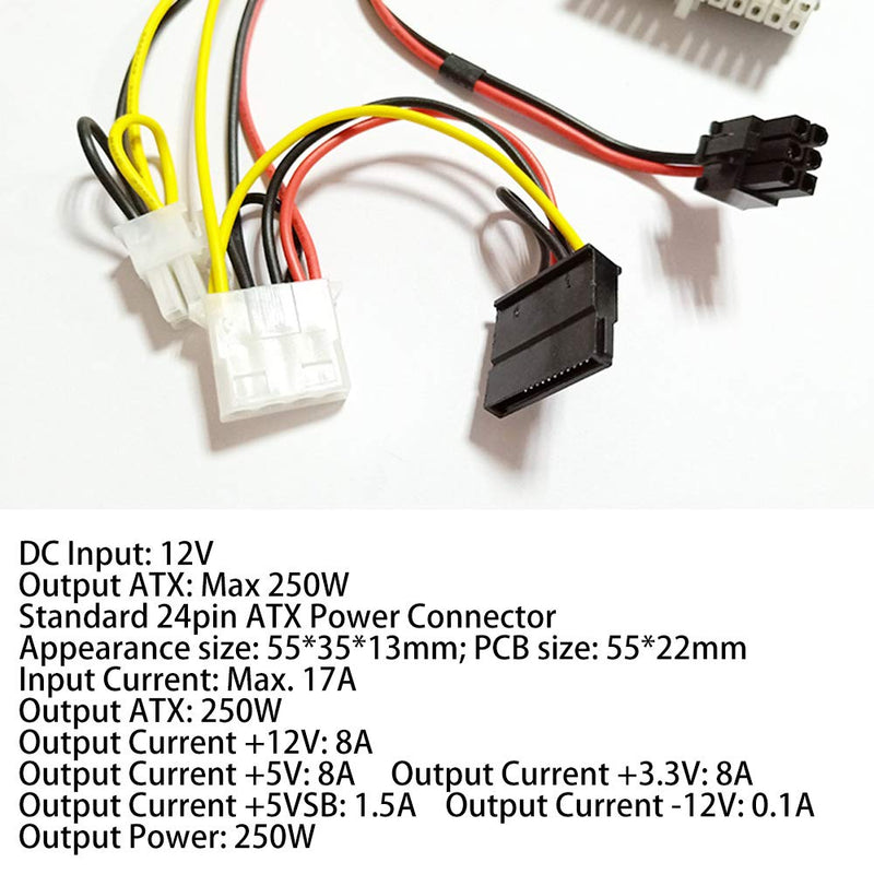  [AUSTRALIA] - Acxico 1Pcs DC 12V 250W 24Pin Pico ATX Switch DC to DC Power Supply Module for Mini Computer ITX etc.