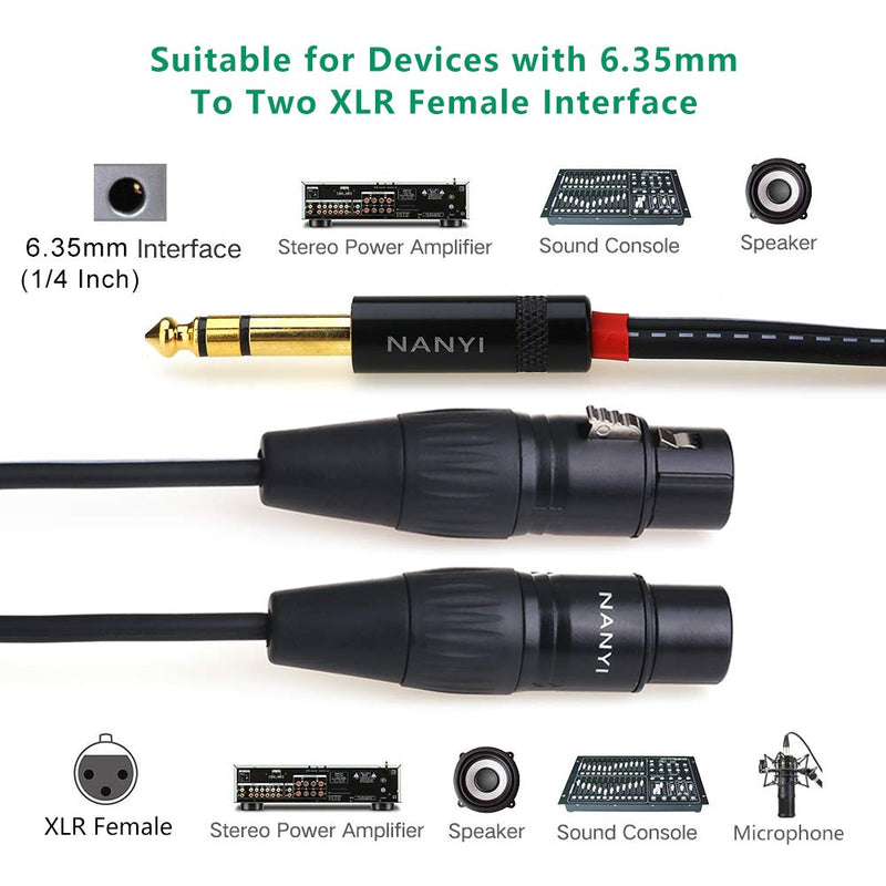  [AUSTRALIA] - NANYI 1/4" To 2XLR microphone splitter audio Cables TRS Stereo Male to Two XLR Male Interconnect Audio Microphone Cable, Y Splitter Adapter Cable 3M (10FT) 1/4" to Dual XLR Female - 10Feet