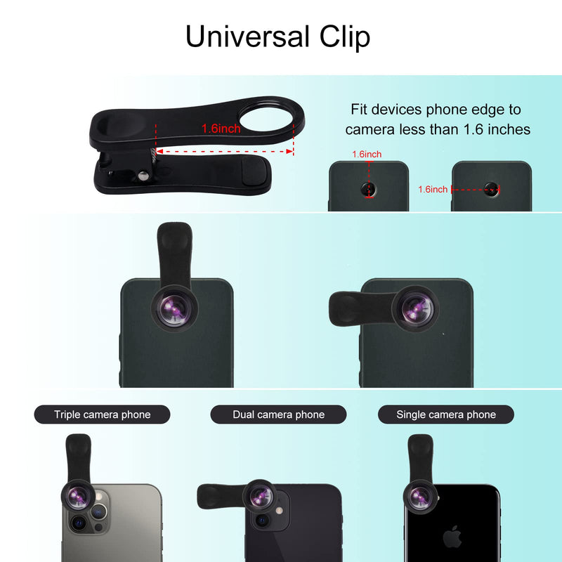  [AUSTRALIA] - Godefa Phone Camera Lens Kit, 14 in 1 Lenses with Selfie Light for iPhone 14 13 12 11 Xs X Pro Samsung and Other Andriod Smartphone, Universal Clip on Wide Angle+Macro+ Fisheye Camera Lenses