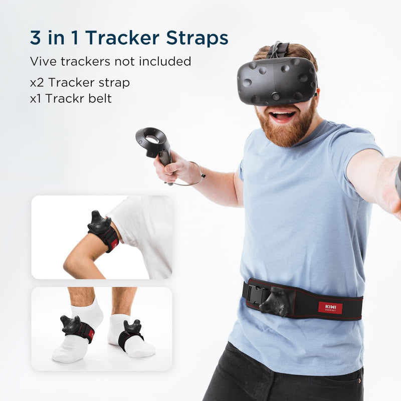  [AUSTRALIA] - (Upgraded Version) KIWI design Tracker Straps for HTC Vive Trackers, Adjustable Full Body Tracking VR Belt, Hand/Foot Strap, Stable and Comfortable VR trackerstrap Accessories (1 Belt and 2 Straps) 2 Hand + 1 Waist