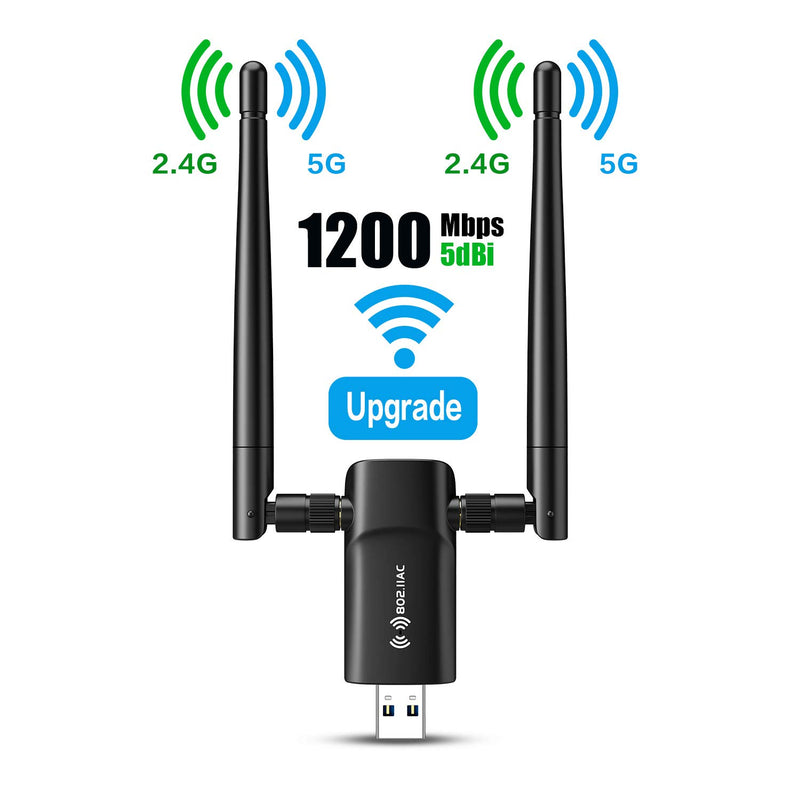 Wireless USB WiFi Adapter for PC - 802.11AC 1200Mbps Dual 5Dbi Antennas 5G/2.4G WiFi USB for PC Desktop Laptop MAC Windows 10/8/8.1/7/Vista/XP/Mac10.6/10.13, WiFi USB Computer Network Adapters - LeoForward Australia