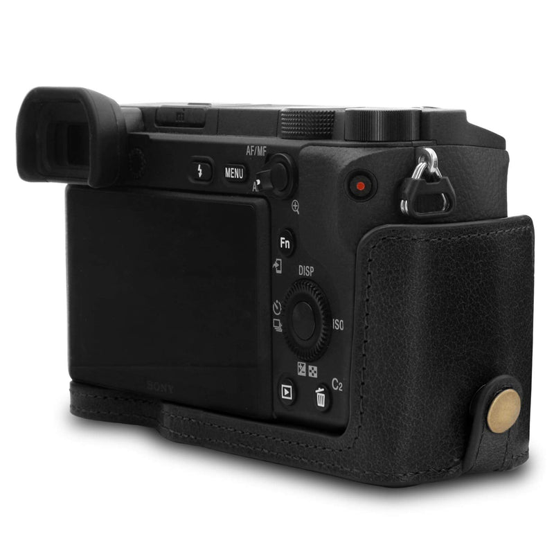  [AUSTRALIA] - MegaGear Ever Ready Genuine Leather Camera Case Compatible with Sony Alpha A6100, A6400 (16-50mm) Black