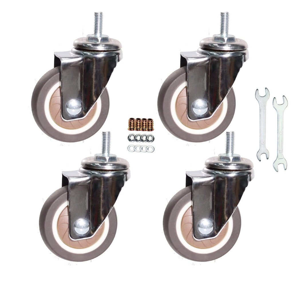  [AUSTRALIA] - Stem Casters, 360 Degree Swivel Stem TPR Wheels with Metric M6-1.0x15mm Thread Rods Replacement Industrial Castors for Carts, Furniture, Dolly, Workbench (2.0 inch Without Brakes) 2.0 inch without brakes