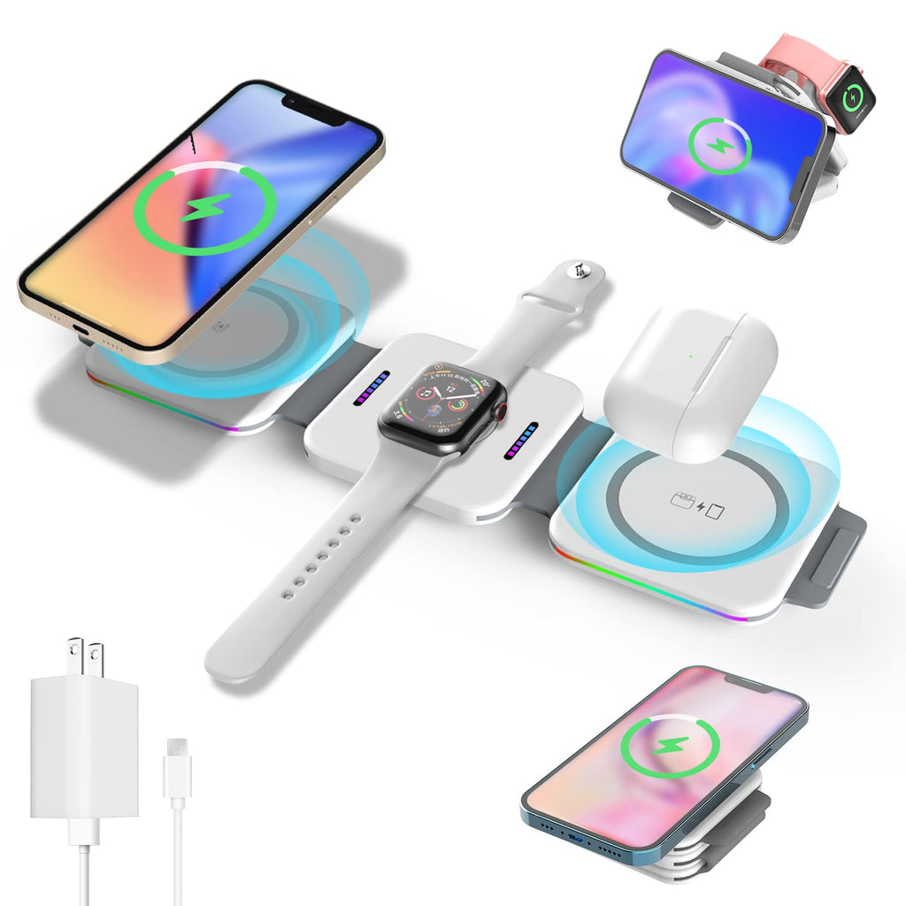  [AUSTRALIA] - 3 in 1 Charger, Magnetic Wireless Charging Station, Charging pad, Travel Charger, 18W Fast Mag-Safe Charger for iPhone 14/13/12/SE/11/XS/8,Samsung Galaxy, AirPods Pro,Apple Watch(Adapter Inc.)-White White21