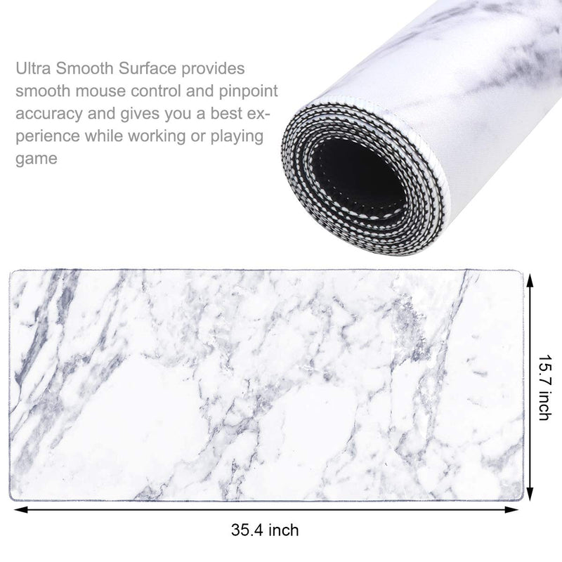 HAOCOO Desk Pad, Office Desk Mat 35.4" ×15.7" Large Gaming Mouse Pad Durable Extended Computer Mouse Pad Water-Resistant Thick Writing Pads with Non-Slip Rubber Base for Office Home,White Marble 35.4" × 15.7" A White Marble - LeoForward Australia