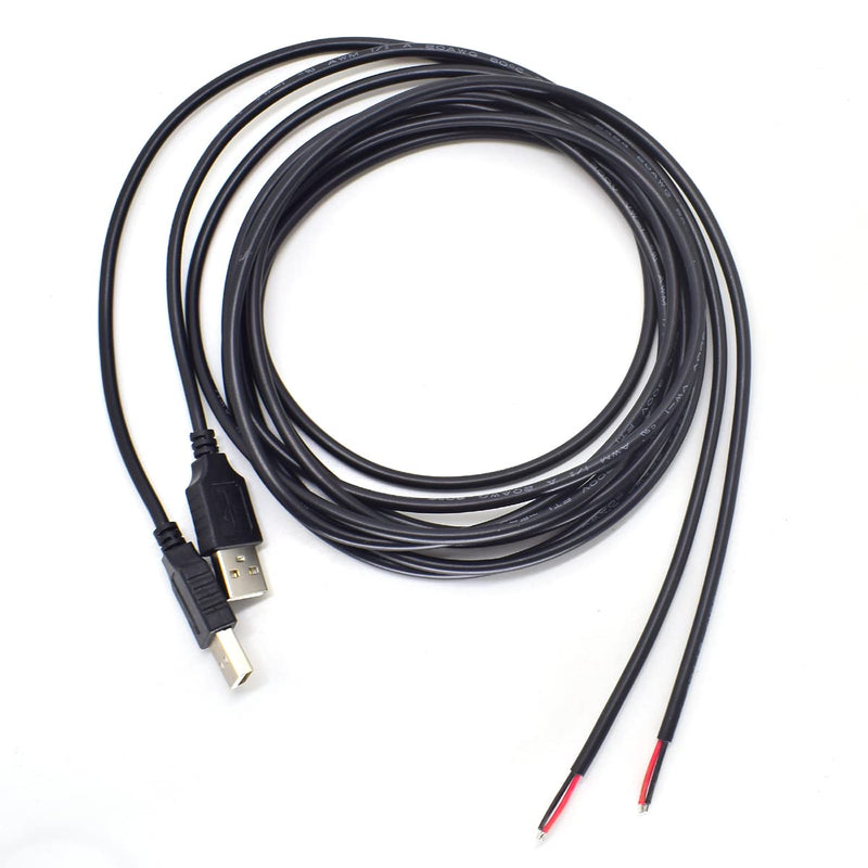  [AUSTRALIA] - ELNONE 1 Pack 2pcs 20AWG USB 2.0 Cable USB 2 Wire Pigtail Cable (6.5 Feet) 5V 5A Black USB Plug Power Cable 6.5 Feet