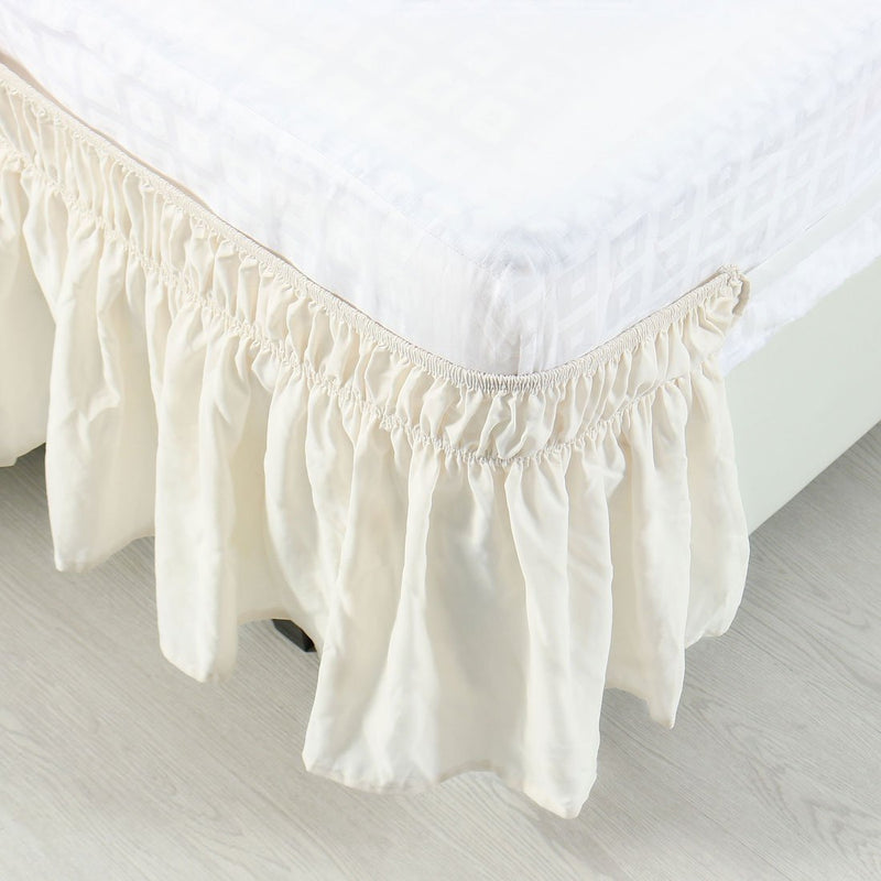  [AUSTRALIA] - PiccoCasa Brushed Polyester Bed Skirt Wrap Around Three Fabric Sides Elastic Dust Ruffle, Easy Fit Wrinkle - with 15 Inch Drop Beige Full