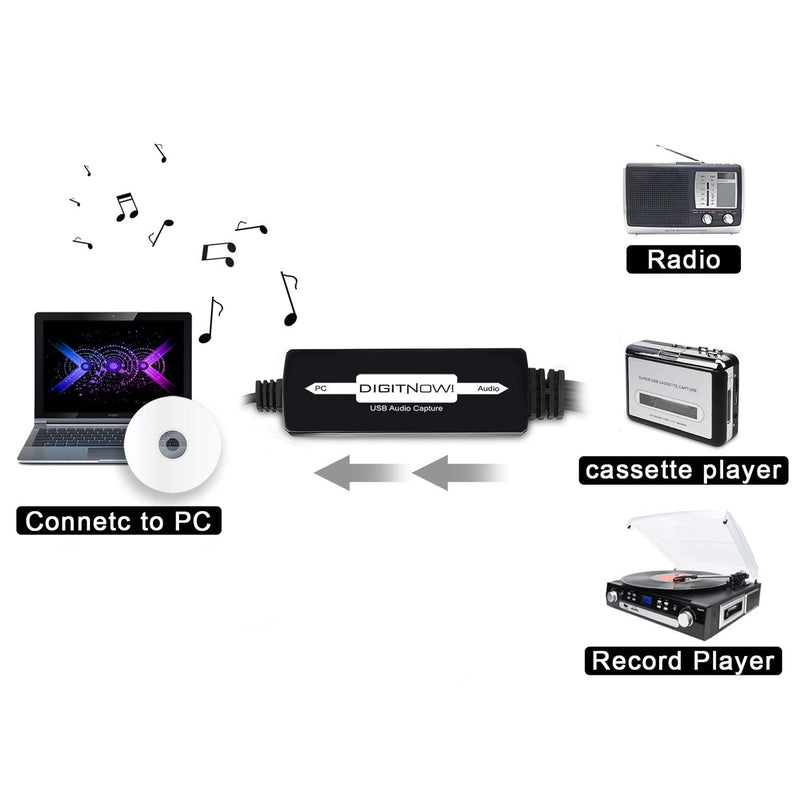  [AUSTRALIA] - DIGITNOW USB Audio Capture Card Grabber for Vinyl Cassette Tapes to Digital MP3 Converter, Support Mac & Windows 10/8.1/8 / 7 / Vista/XP