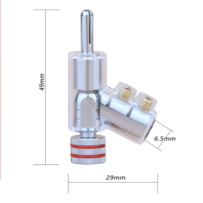  [AUSTRALIA] - Monosaudio 8Pcs 45 Degree Locking Banana Plugs,Rhodium Plated Speaker Angled Connectors for Speaker Wire,Audio/Video Terminal Connector Jack (Rhodium Plated) Rhodium Plated