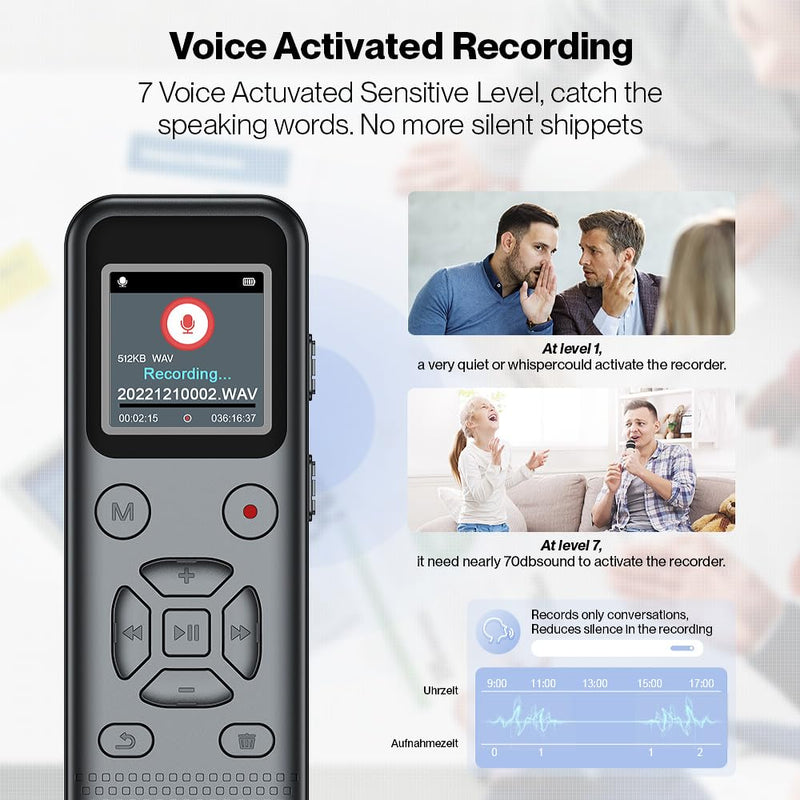  [AUSTRALIA] - 72GB Digital Voice Recorder with Playback - Portable Voice Activated Recorder Recording Device, 6000Hours Audio Recorder with Noise Reduction, Sound Tape Recorder with Playback, for Meeting, Lecture 72GB Digital Voice Activated Recorder