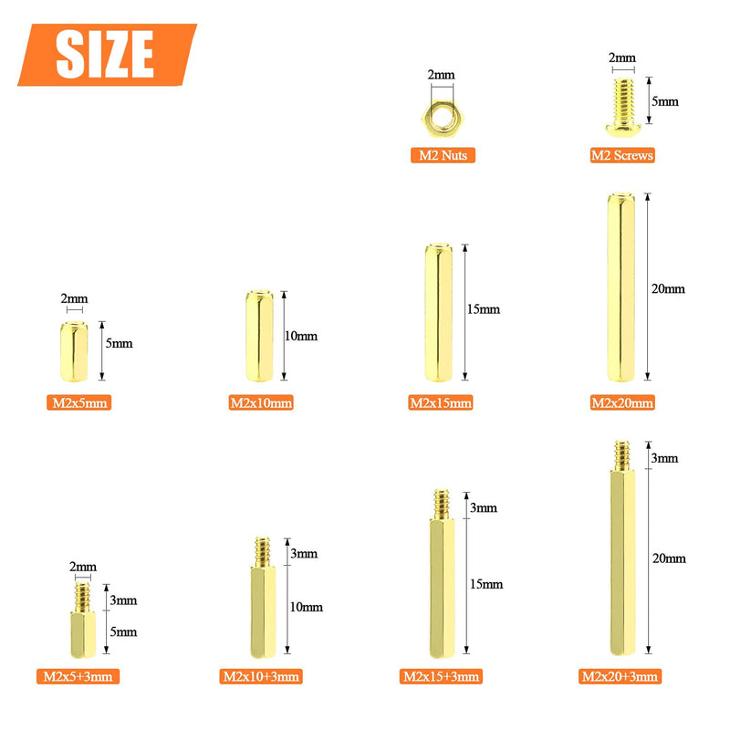 [AUSTRALIA] - HELIFOUNER 322 Pieces M2 Male Female Hex Brass Spacers Standoffs Screws Nuts Assortment Kit, Threaded Pillar for Printed Circuit Board Motherboard M2 Brass Standoff Set