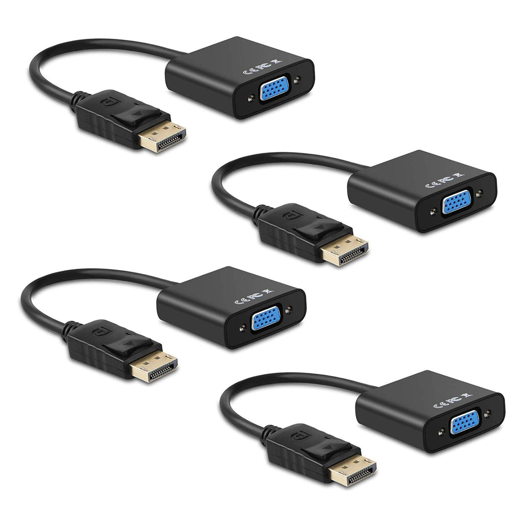  [AUSTRALIA] - Ankey Display Port to VGA Adapter,4 Pack Gold-Plated DisplayPort DP to VGA Converter (Male to Female) for Computer, Desktop, Laptop, PC, Monitor, Projector, HDTV (Black) Black