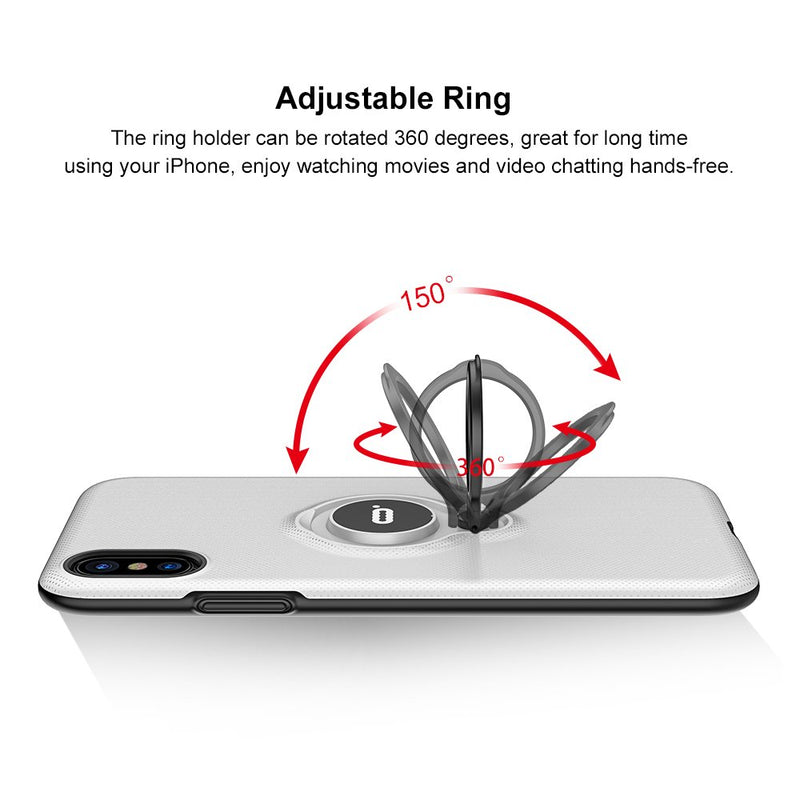 [AUSTRALIA] - DESOF iPhone X Case, iPhone 10 Case with Ring Holder Kickstand, 360°Adjustable Ring Grip Stand Work with Magnetic Car Mount Anti-Fingerprint Slim Cover for Apple iPhone X (2017) 5.8 inch - White