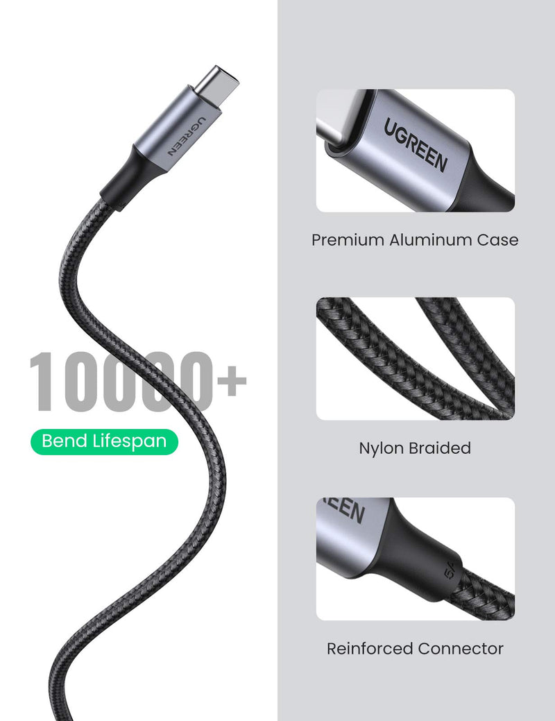 UGREEN USB C to USB C Cable 100W Fast Charge - 6FT USB 2.0 Type C 5A Power Delivery Nylon Braided Charging Cord Compatible for MacBook Pro 2020 iPad Pro Samsung Galaxy S21 S20 Note 20 Dell XPS Pixel - LeoForward Australia