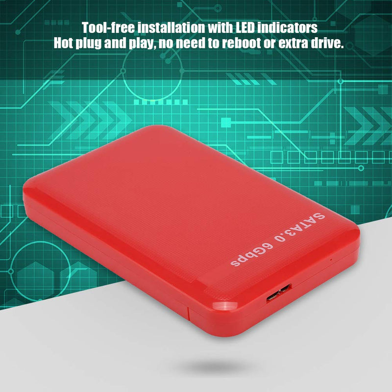  [AUSTRALIA] - Hard Drive Enclosure, 2.5in 3TB HDD/SDD Portable External Hard Drive Enclosure USB 3.0 6Gbps LED Mobile Hard Disk Box for Desktop Laptop Computer(Red) Red