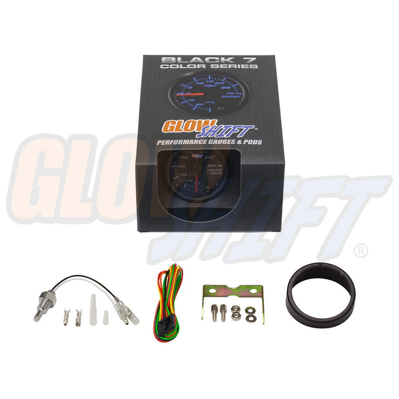  [AUSTRALIA] - GlowShift Black 7 Color 260 F Transmission Temperature Gauge Kit - Includes Electronic Sensor - Black Dial - Clear Lens - for Car & Truck - 2-1/16" 52mm
