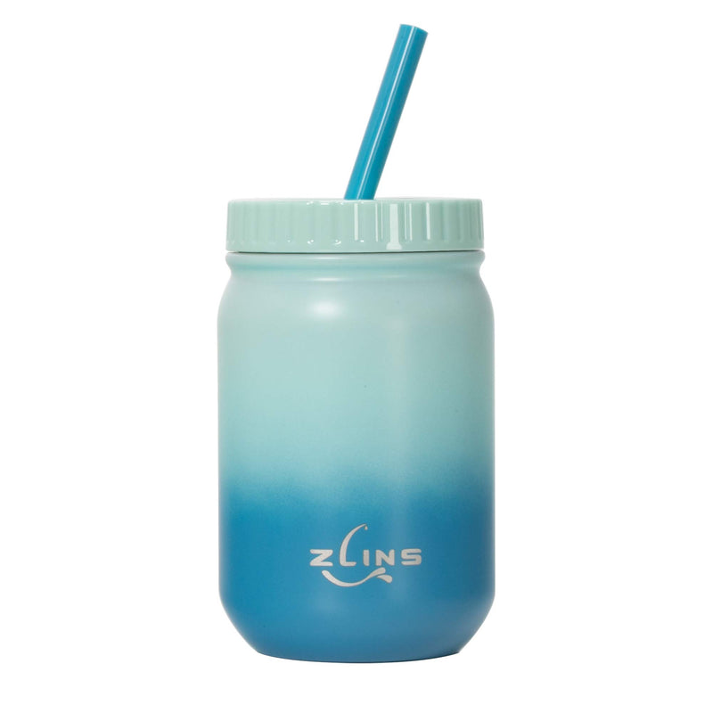  [AUSTRALIA] - ZLINS Tumbler with Straws-14OZ,Stainless Steel,Hot Cold,Simple Insulated Mason Jar with Straw,with Modern Screw Sealed Lid Cup-for Coffee,Milk,Smoothie,Salad.Suit for Office,Home,Canteen,Picnic Blue/Dark BlueGradient